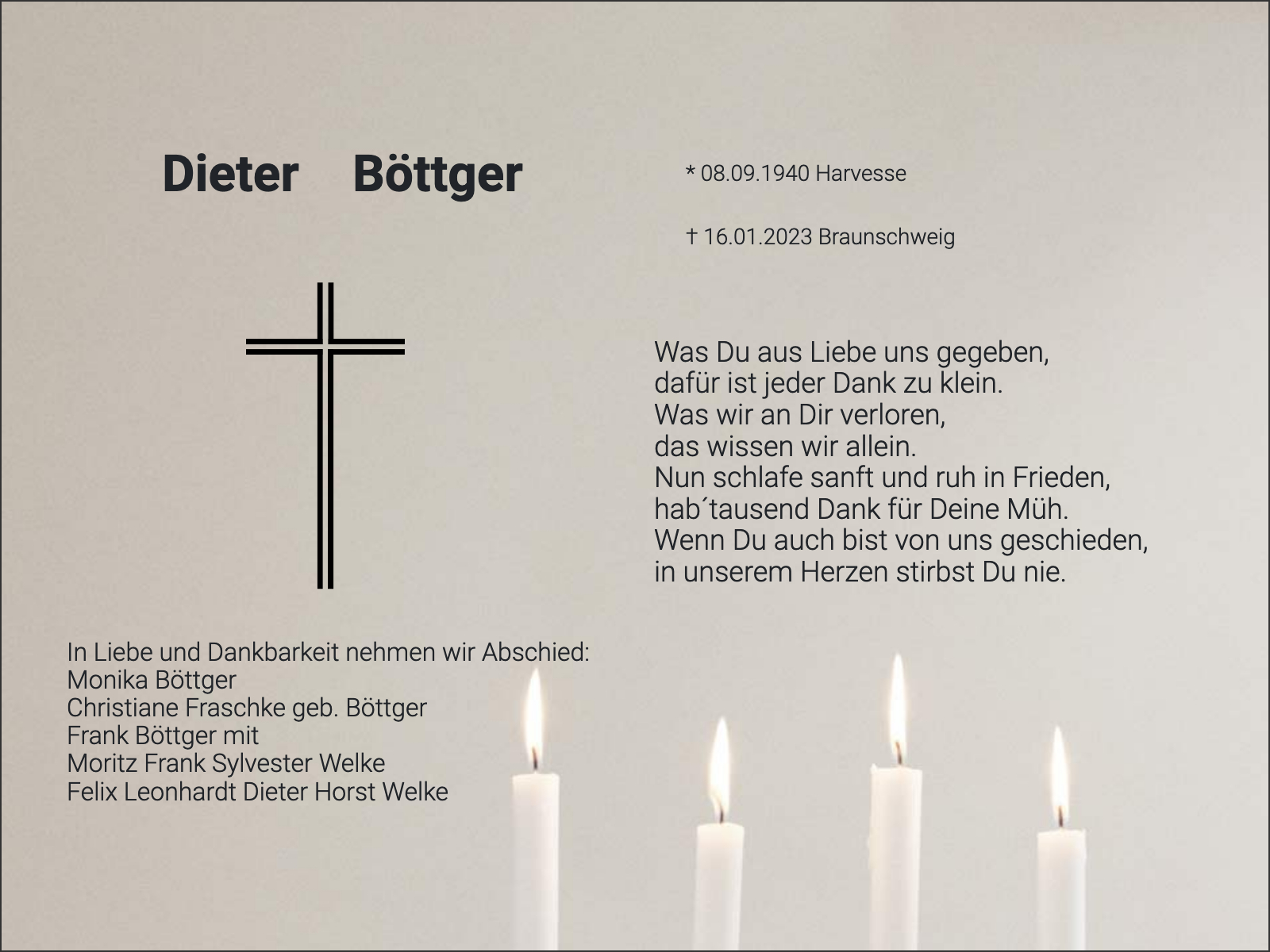 Traueranzeige Dieter Böttger