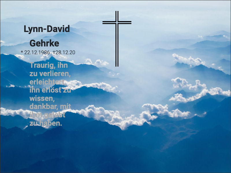 Traueranzeige Lynn-David Gehrke