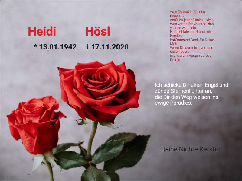 Traueranzeige Heidi Hösl