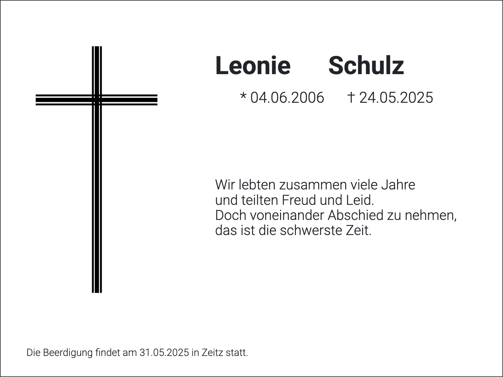 Traueranzeige Leonie Schulz